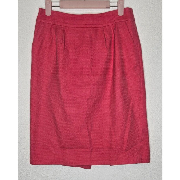 Banana Republic Womens Pencil Skirt 2 Hot Pink Cotton Pleated Back Slit Classic - Picture 1 of 9